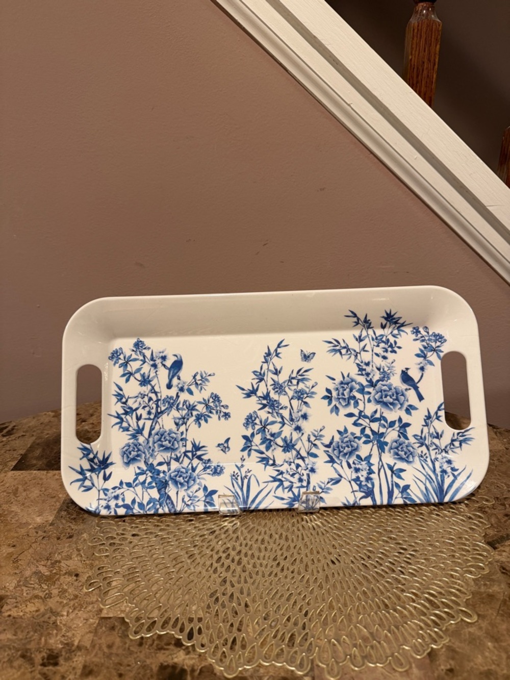 Blue and White Floral Melamine Serving Tray - Made in Italy